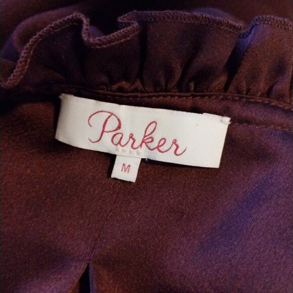 Parker Women's Ruffle Long Sleeve Peasant Blouse Size M Red Split Neck Prairie - Picture 4 of 5